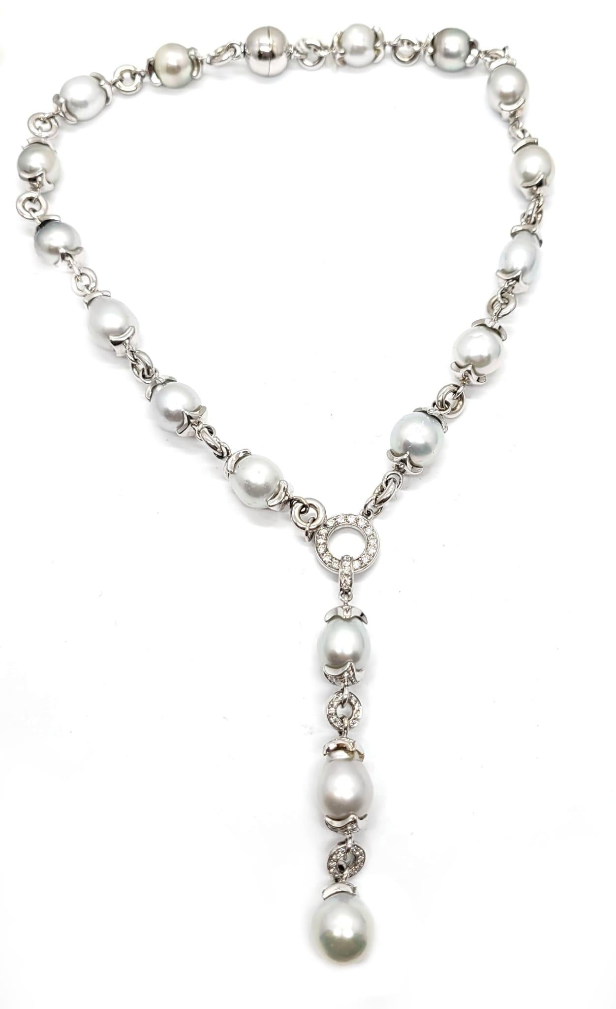 Contemporary Andreoli Diamond South Sea Pearl 18 Karat White Gold Necklace For Sale