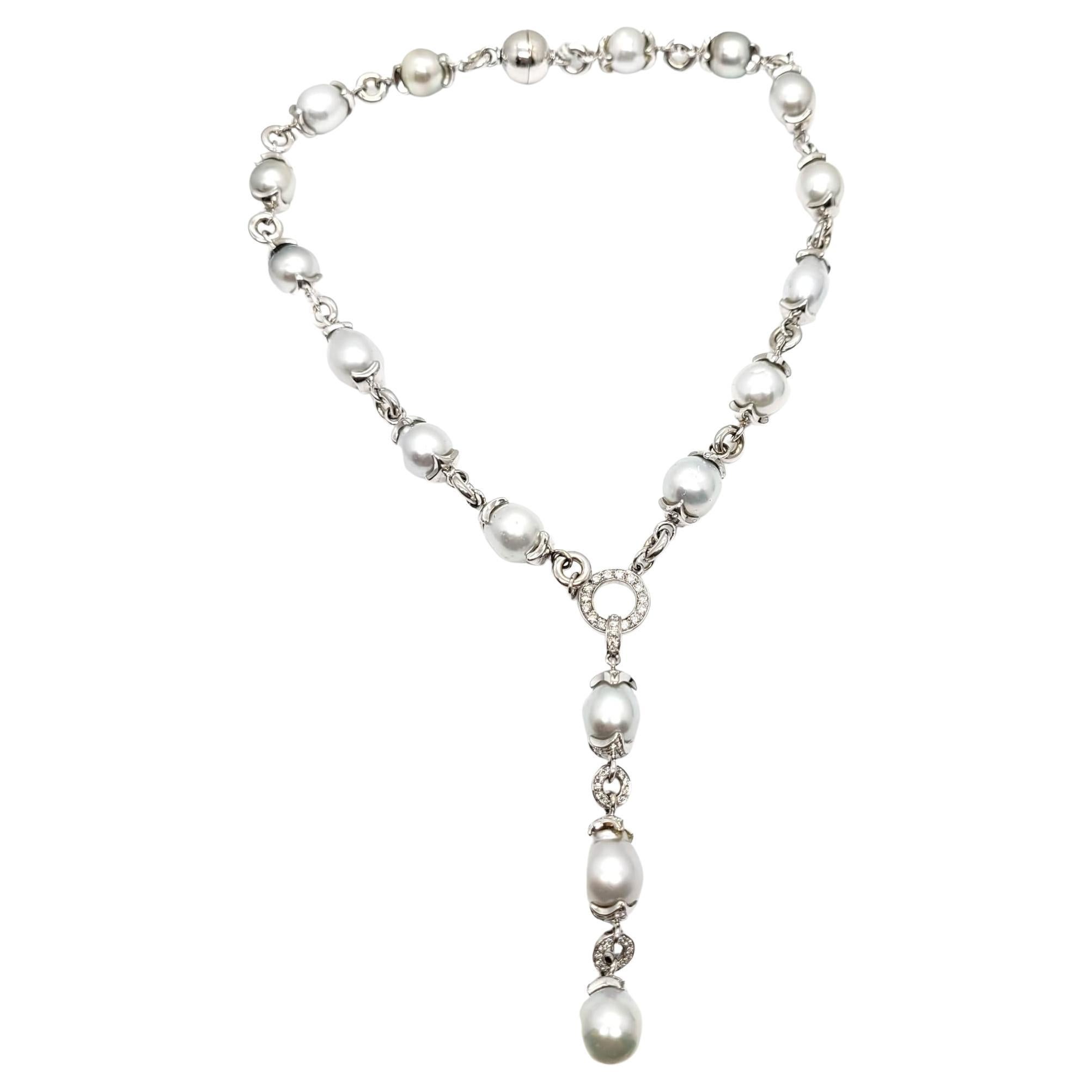 Andreoli Diamond South Sea Pearl 18 Karat White Gold Necklace For Sale