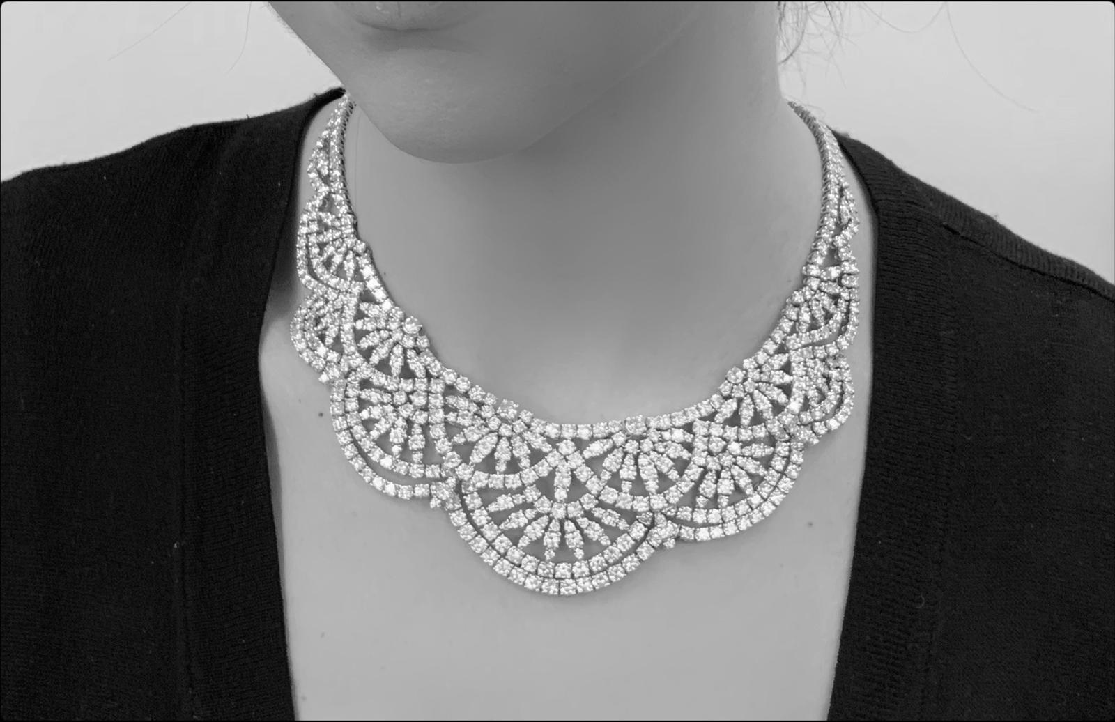 Round Cut Andreoli Diamond Statement Necklace 18 Karat White Gold For Sale