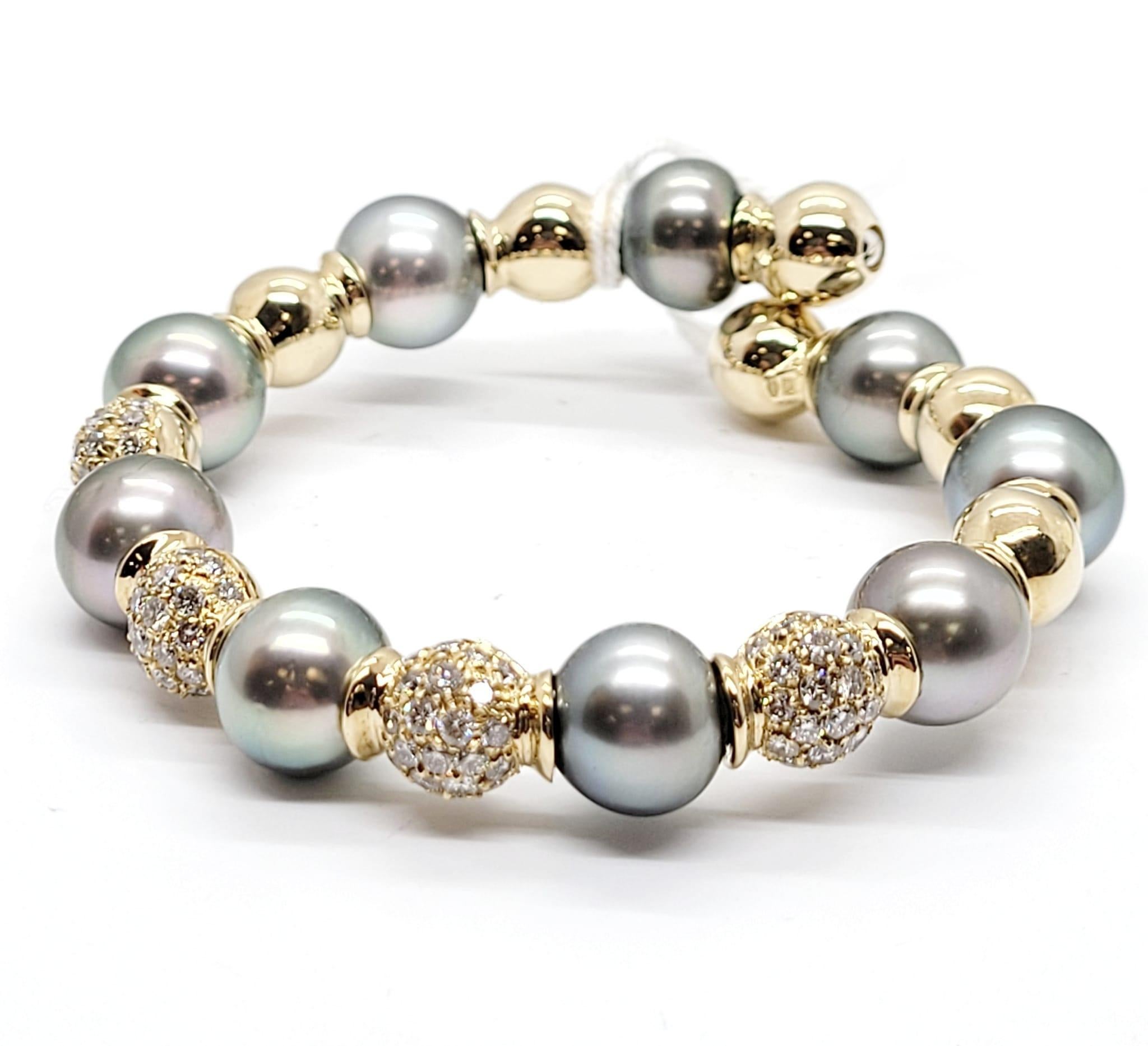 Mixed Cut Andreoli Diamond Tahitian Pearl 18 Karat Gold Bracelet For Sale
