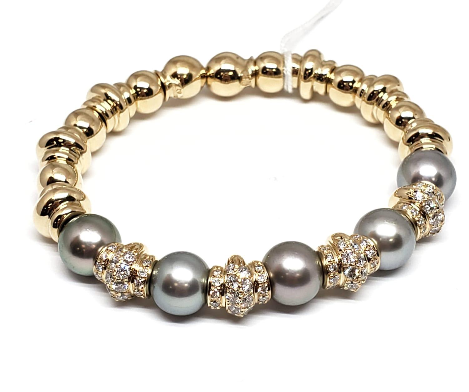 Andreoli Diamond Tahitian Pearl 18 Karat Gold Bracelet For Sale