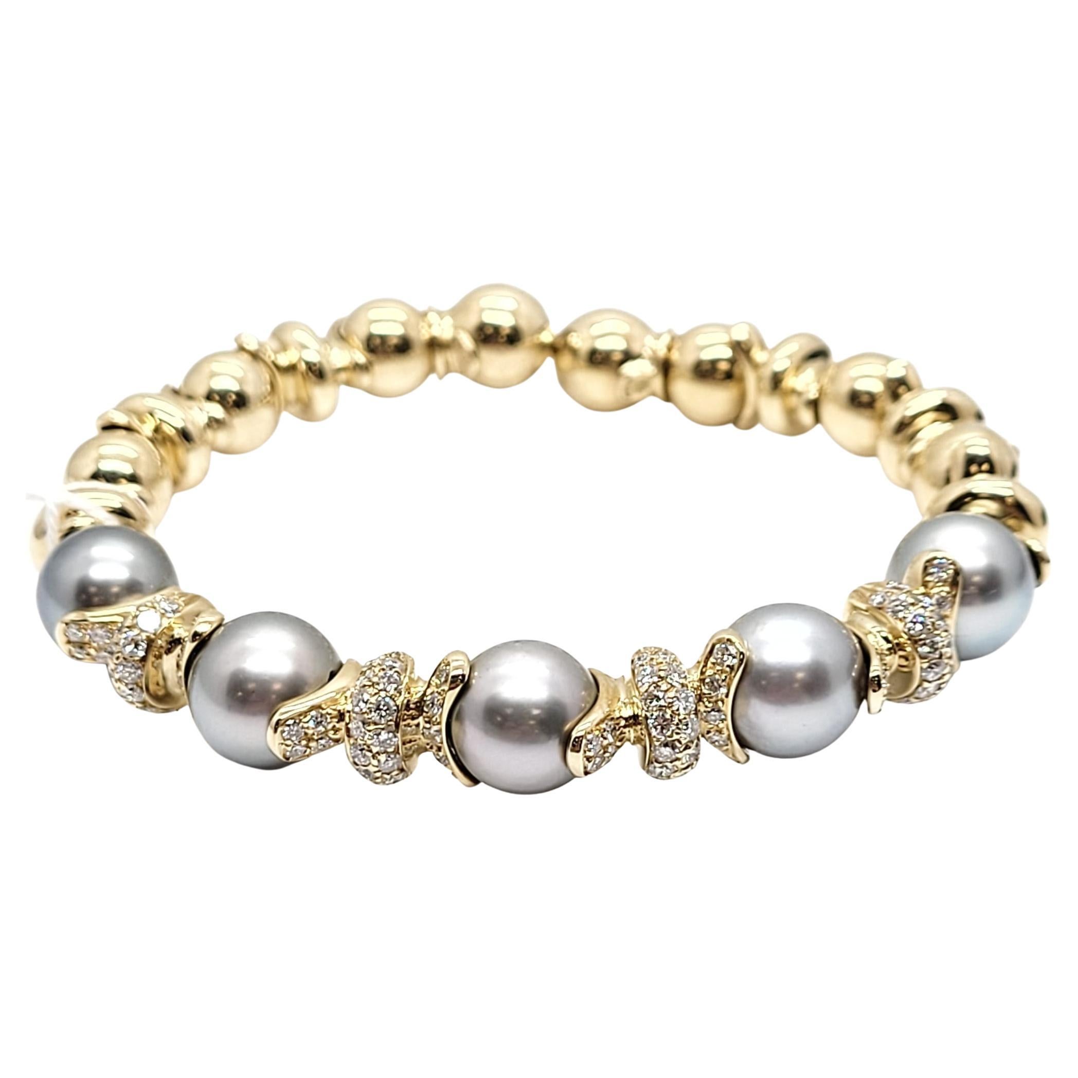 Andreoli Diamond Tahitian Pearl 18 Karat Gold Bracelet For Sale