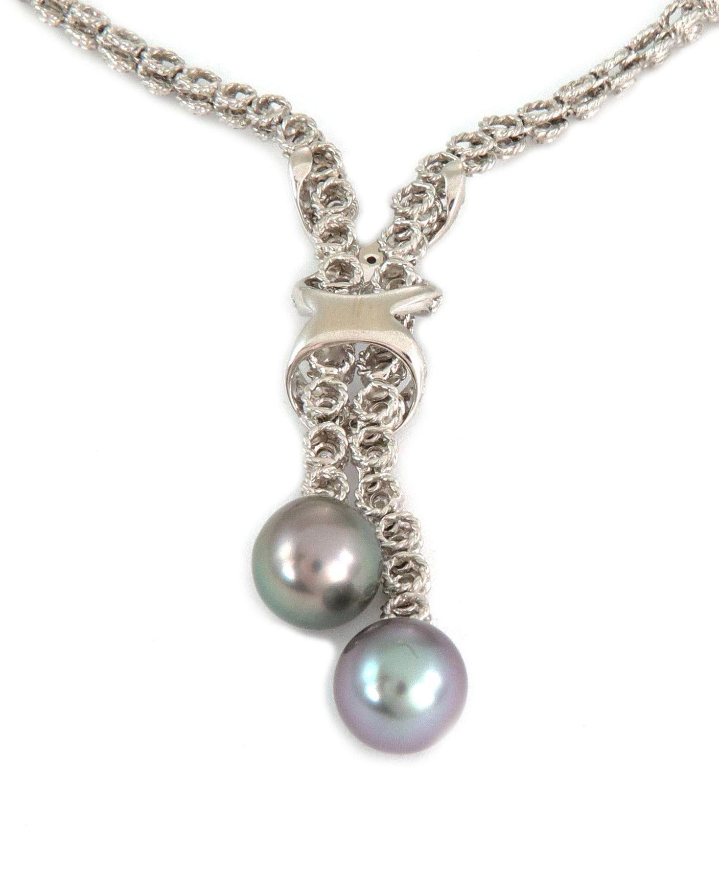 Women's Andreoli Diamond Tahitian Pearls 18k White Gold Dangle Pendant Necklace