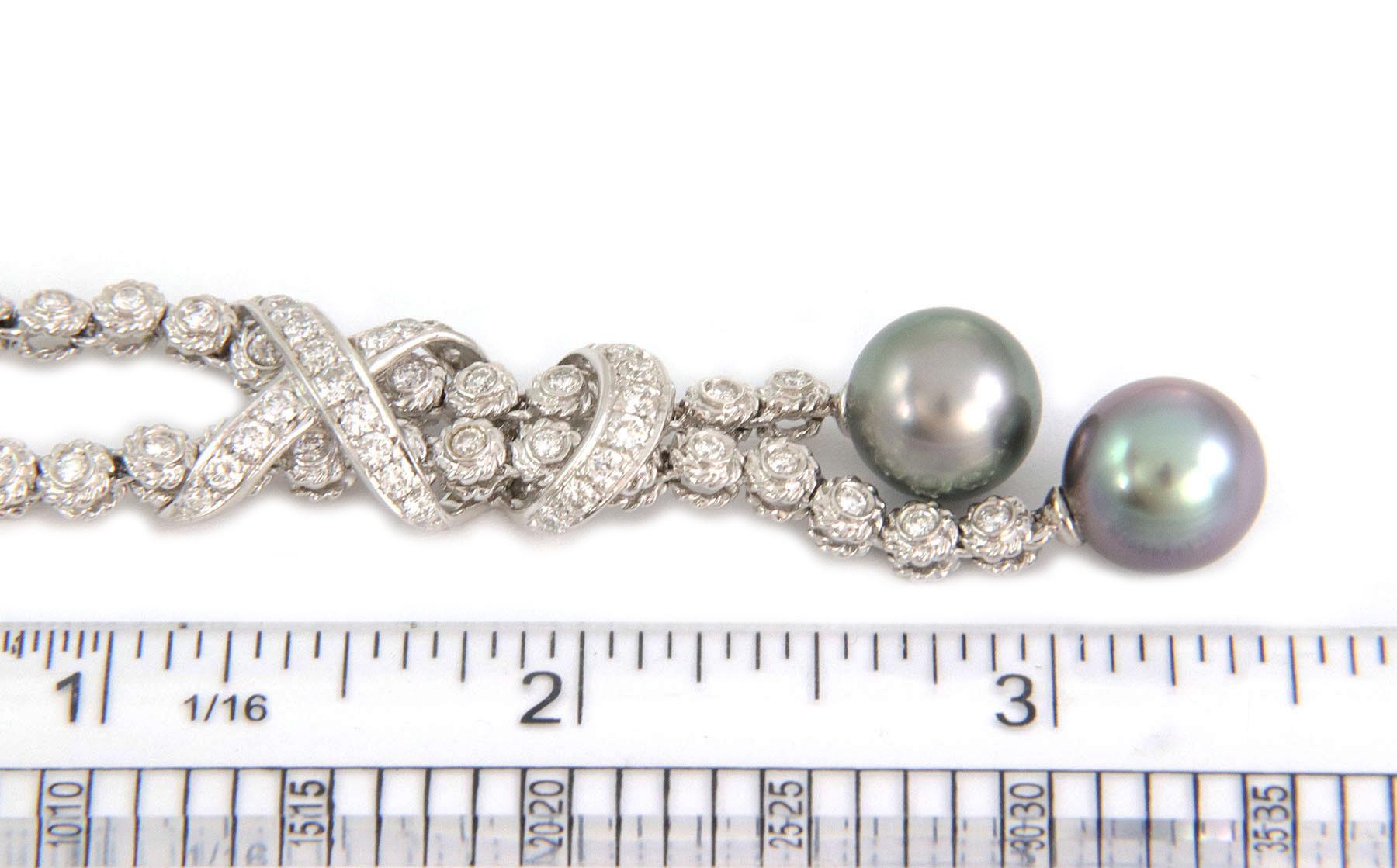 Andreoli Diamond Tahitian Pearls 18k White Gold Dangle Pendant Necklace 2