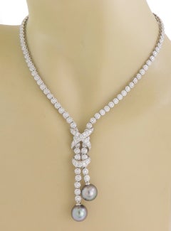 Andreoli Diamond Tahitian Pearls 18k White Gold Dangle Pendant Necklace