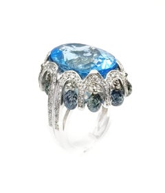 Andreoli Diamond Topaz Sapphire 18 Karat White Gold Ring