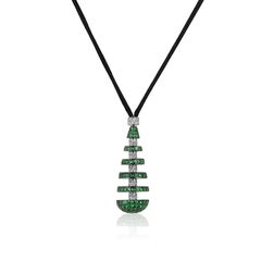 Andreoli Diamond Tsavorite Silk Cord 18 Karat White Gold Pendant Necklace