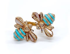 Andreoli Diamond Turquoise Mother of Pearl 18 Karat Rose Gold Bee Bypass Ring