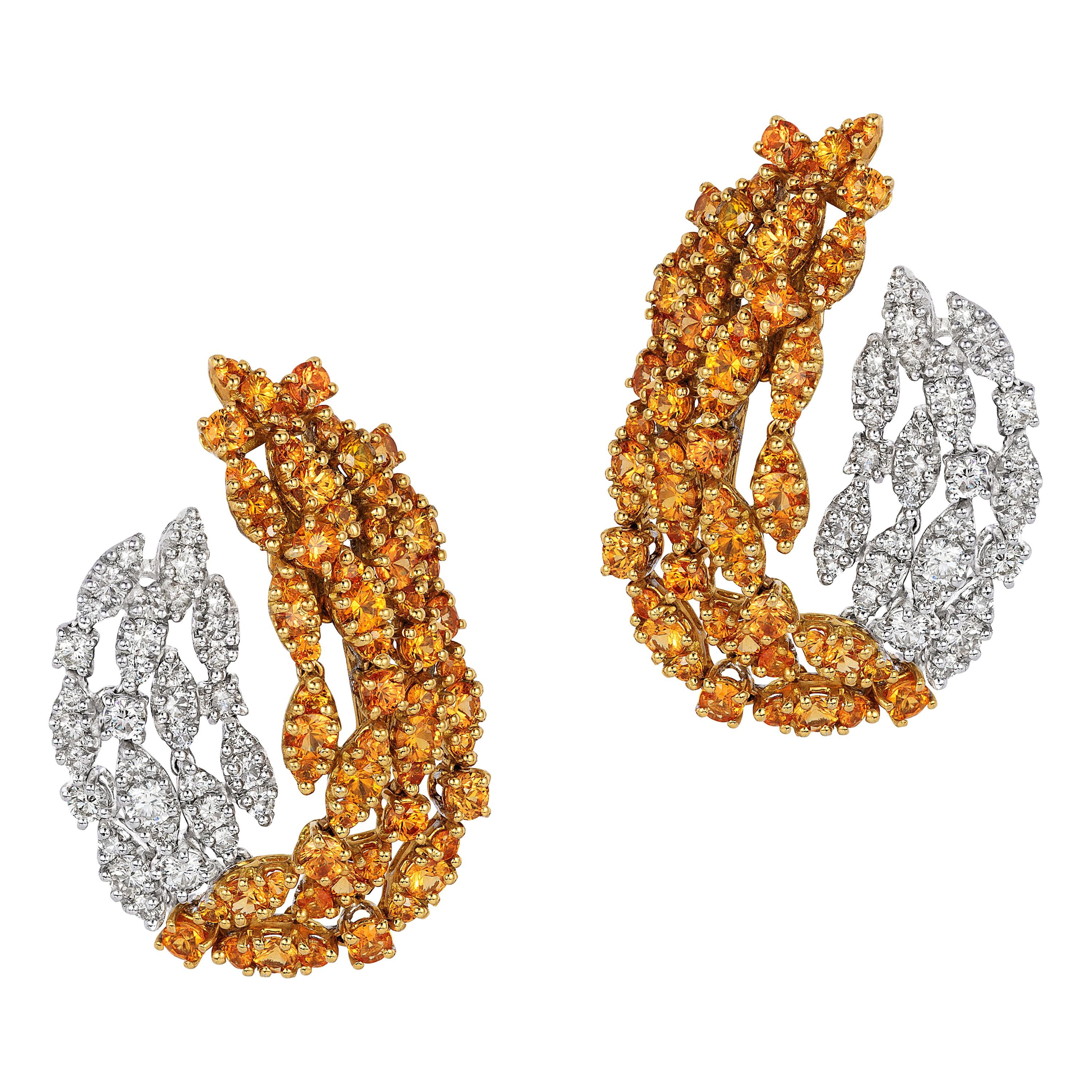 Andreoli Diamond Yellow Sapphire Clip Earrings 18 Karat Gold For Sale