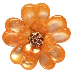 Andreoli Dyed Orange Mother of Pearl Orange Sapphire Flower Cocktail Ring