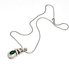 Andreoli Emerald Cabochon Diamond Pendant 18 Karat White Gold