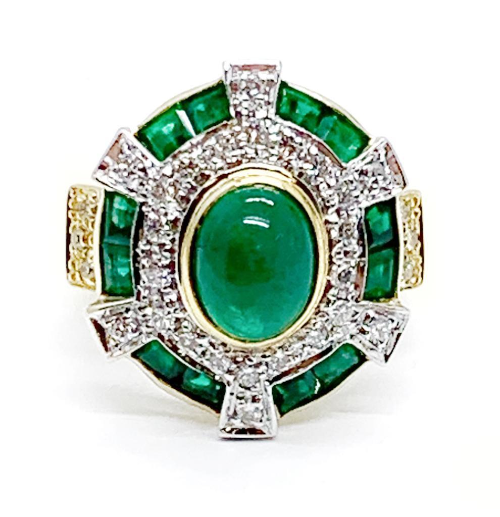 Andreoli Smaragd-Diamant-Ring aus 18 Karat Gelbgold (Zeitgenössisch) im Angebot