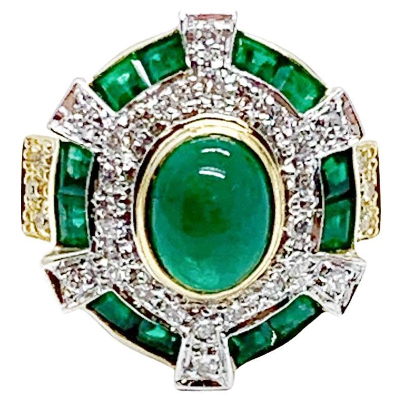 Andreoli Emerald Diamond 18 Karat Yellow Gold Ring For Sale