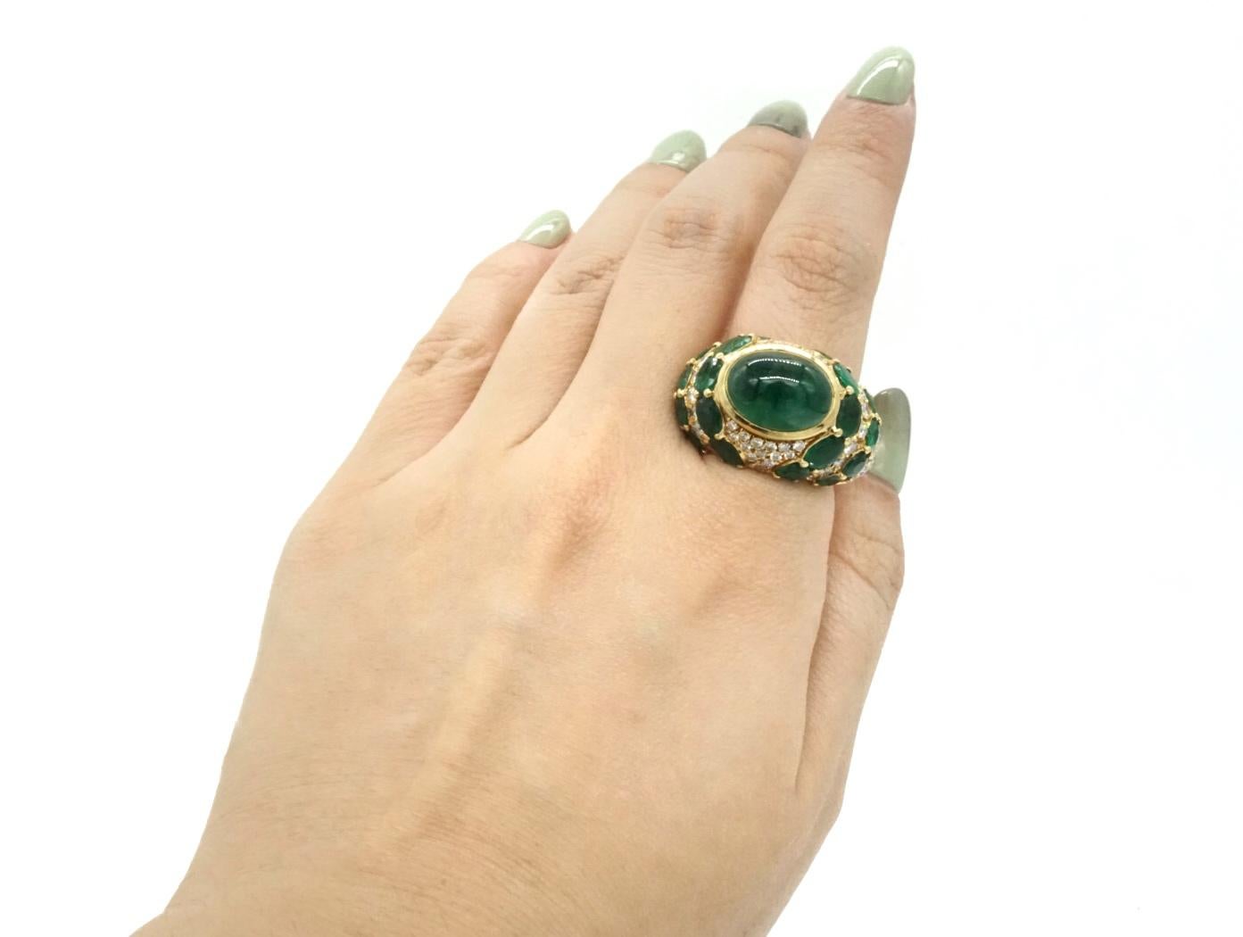 Cabochon Andreoli Emerald Diamond and Gold Bombe Ring For Sale