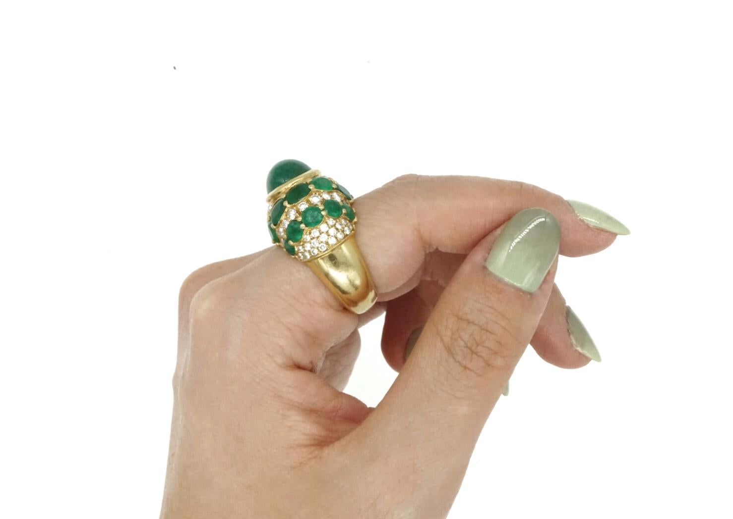 Women's Andreoli Emerald Diamond and Gold Bombe Ring For Sale