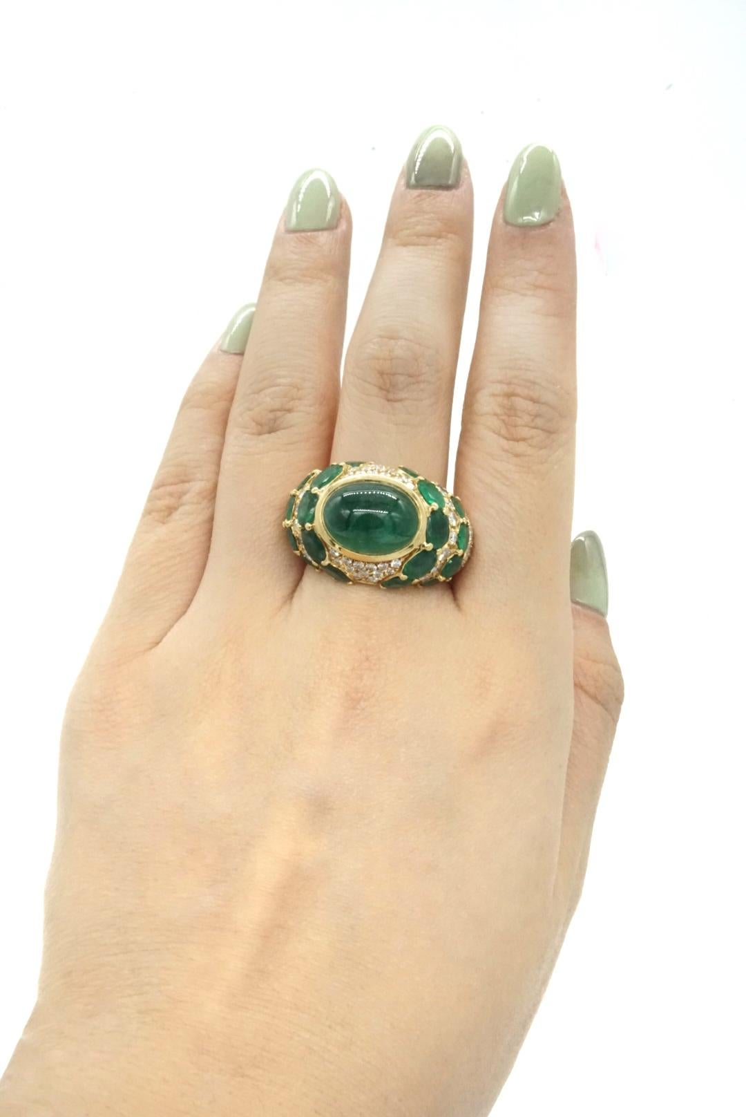 Andreoli Emerald Diamond and Gold Bombe Ring For Sale 1