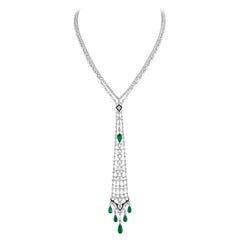 Andreoli Emerald Diamond Onyx 18 Karat White Gold Necklace