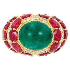 Andreoli, bague en or jaune 18 carats, émeraude, rubis et diamant