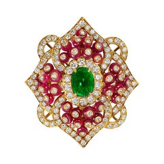 Andreoli Emerald Ruby Diamond Cabochon Bead Art Deco Style 18 Karat Cocktail