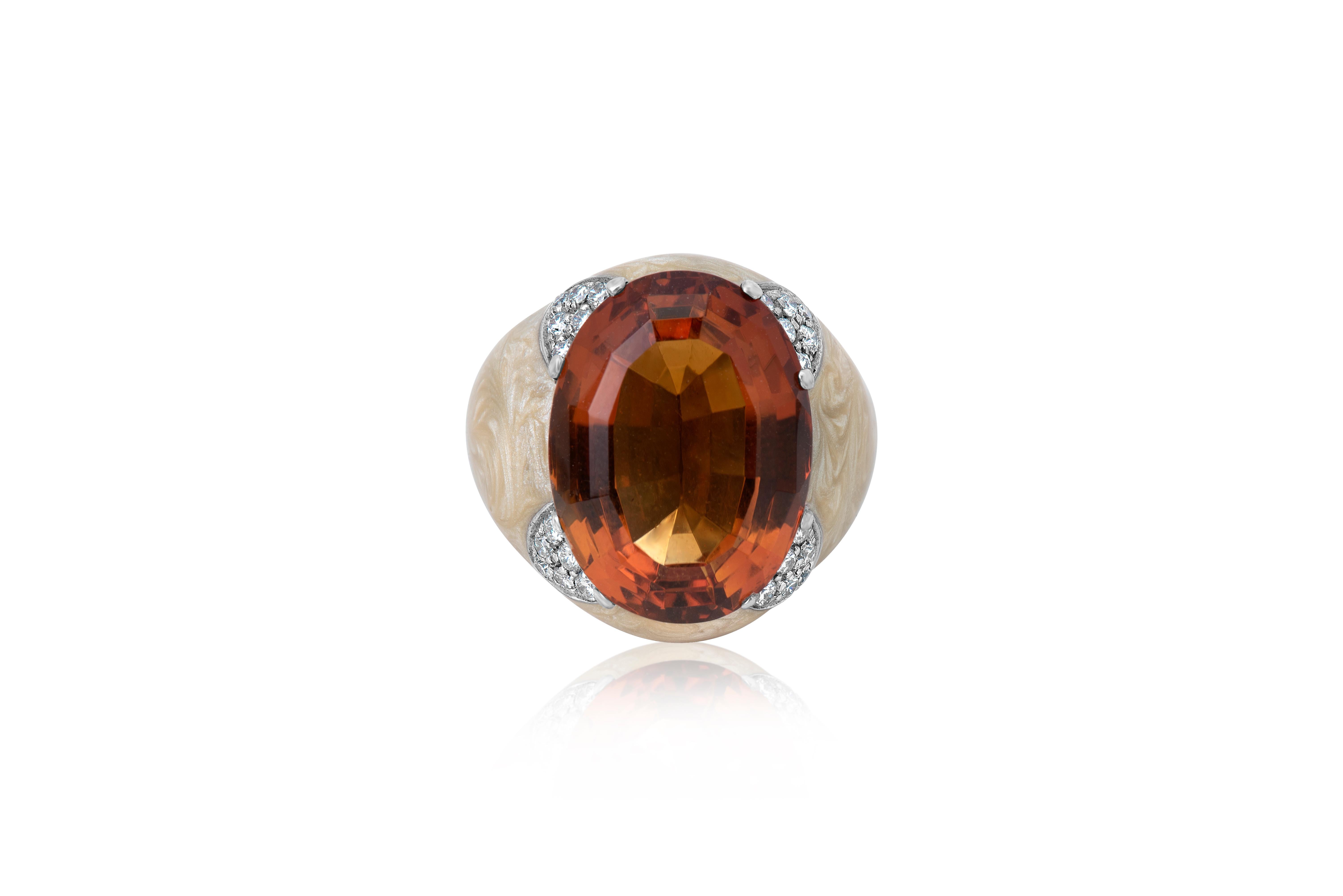 Andreoli Enamel Citrine Diamond Cocktail Ring 18 Karat White Gold Silver

This Andreoli ring features:

- 0.50 carat Diamond (F-G-H Color VS-SI Clarity)
- 20.39 carat Citrine
- 18 Karat White Gold 
- Silver Base
- Enamel
- Made in Italy
- Ring Size: