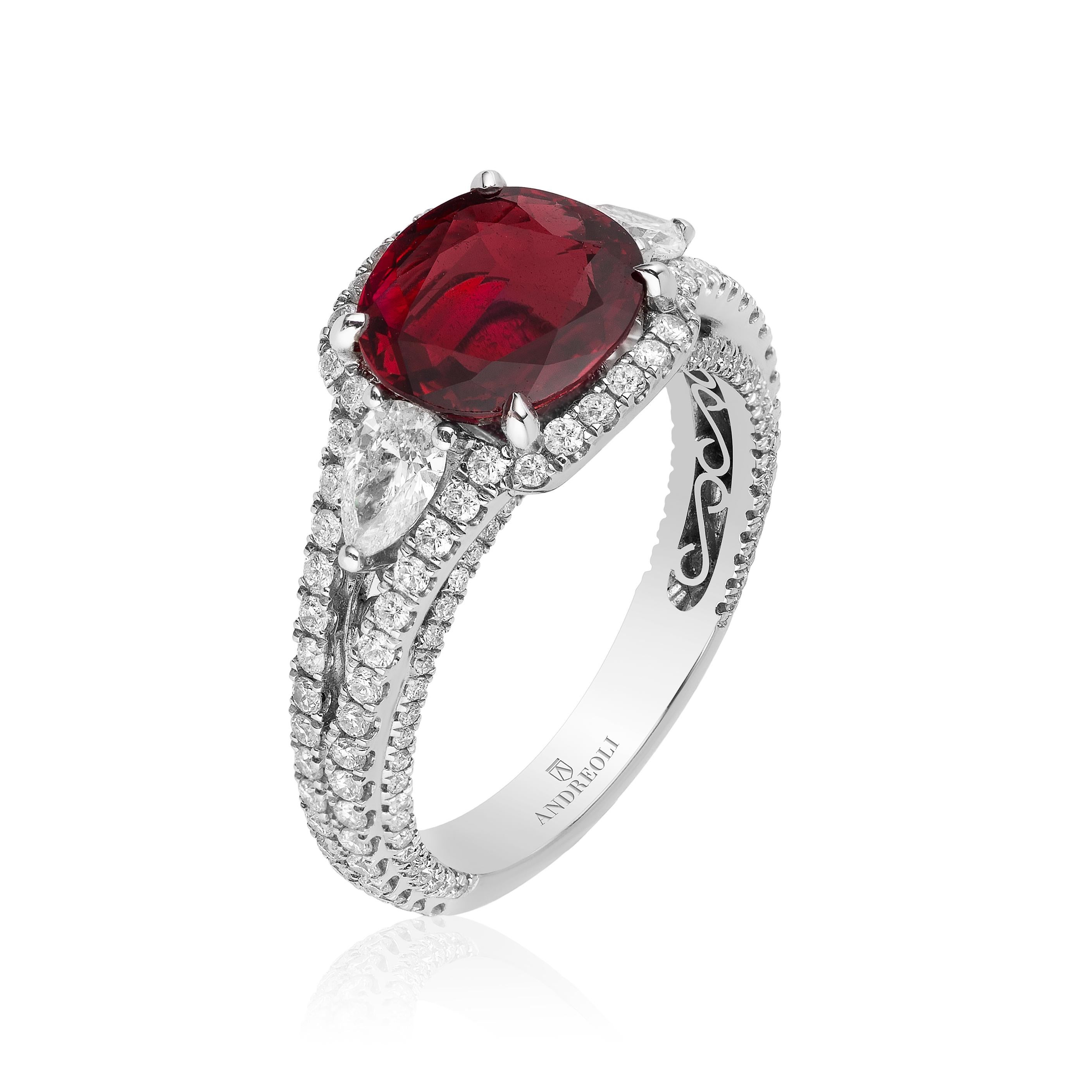 Contemporary Andreoli GIA Certified 1.98 Carat Pigeon Blood Ruby Thailand Diamond Ring 
