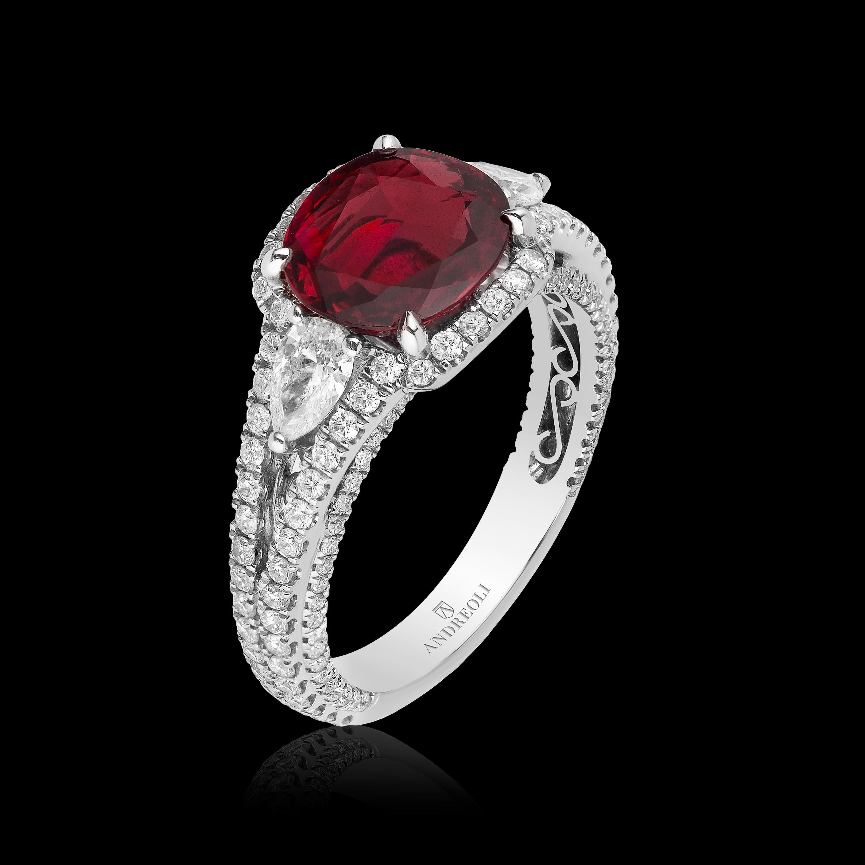 Andreoli GIA Certified 1.98 Carat Pigeon Blood Ruby Thailand Diamond Ring  In New Condition In New York, NY