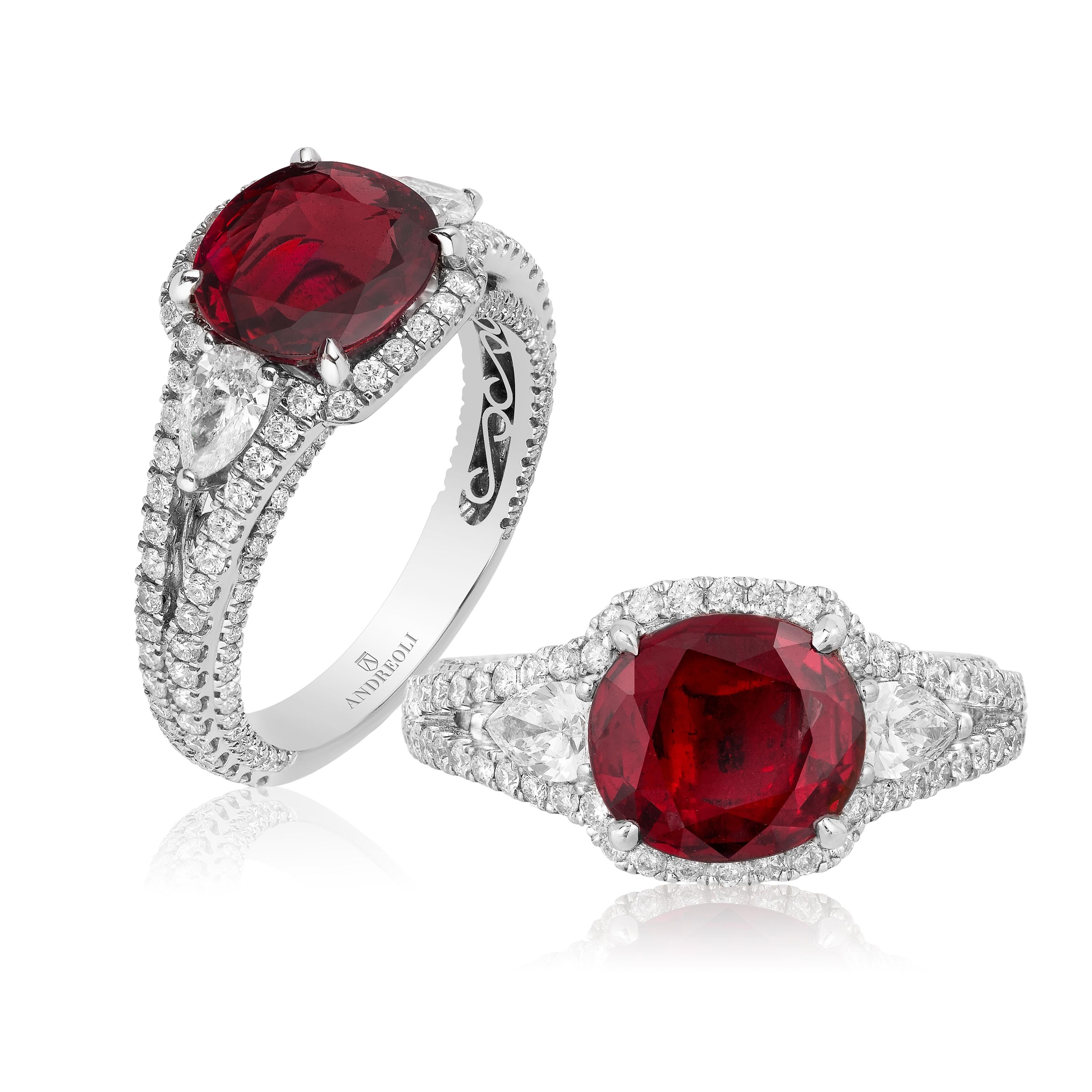 Women's or Men's Andreoli GIA Certified 1.98 Carat Pigeon Blood Ruby Thailand Diamond Ring 