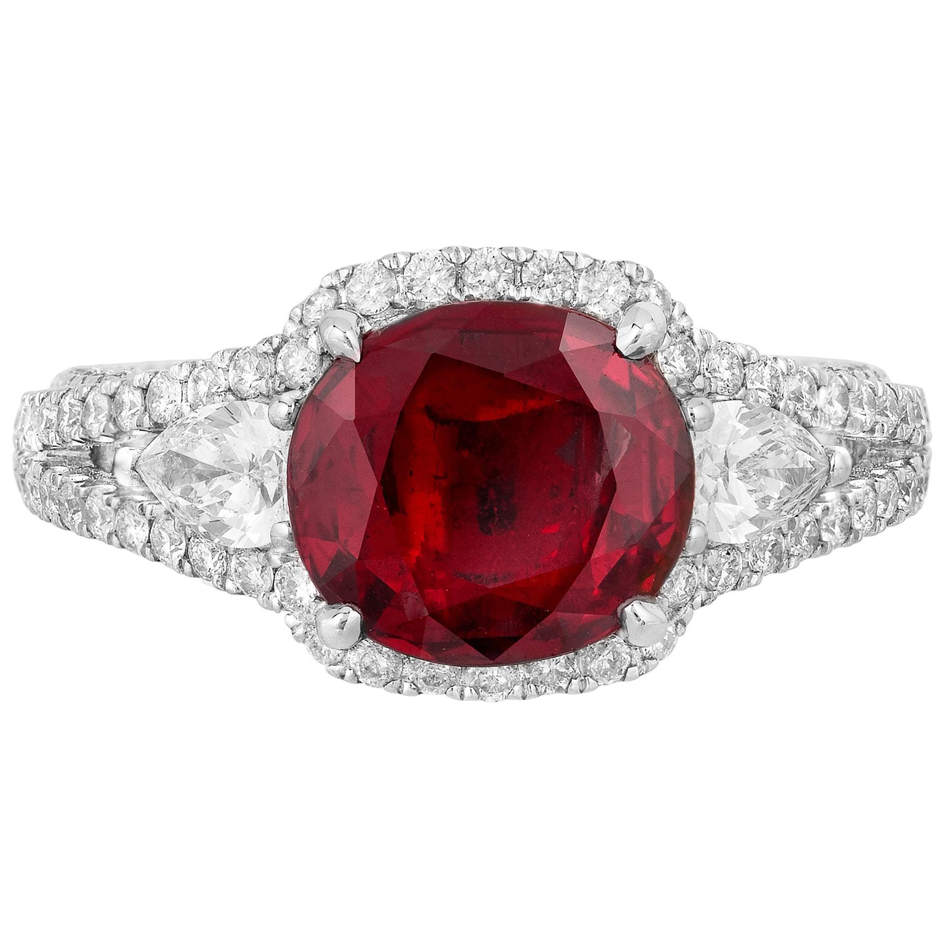Andreoli GIA Certified 1.98 Carat Pigeon Blood Ruby Thailand Diamond Ring 