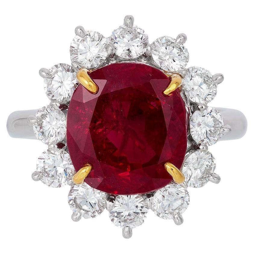 Andreoli GIA Certified 6.03 Carat Burma Ruby Diamond Platinum Ring For Sale