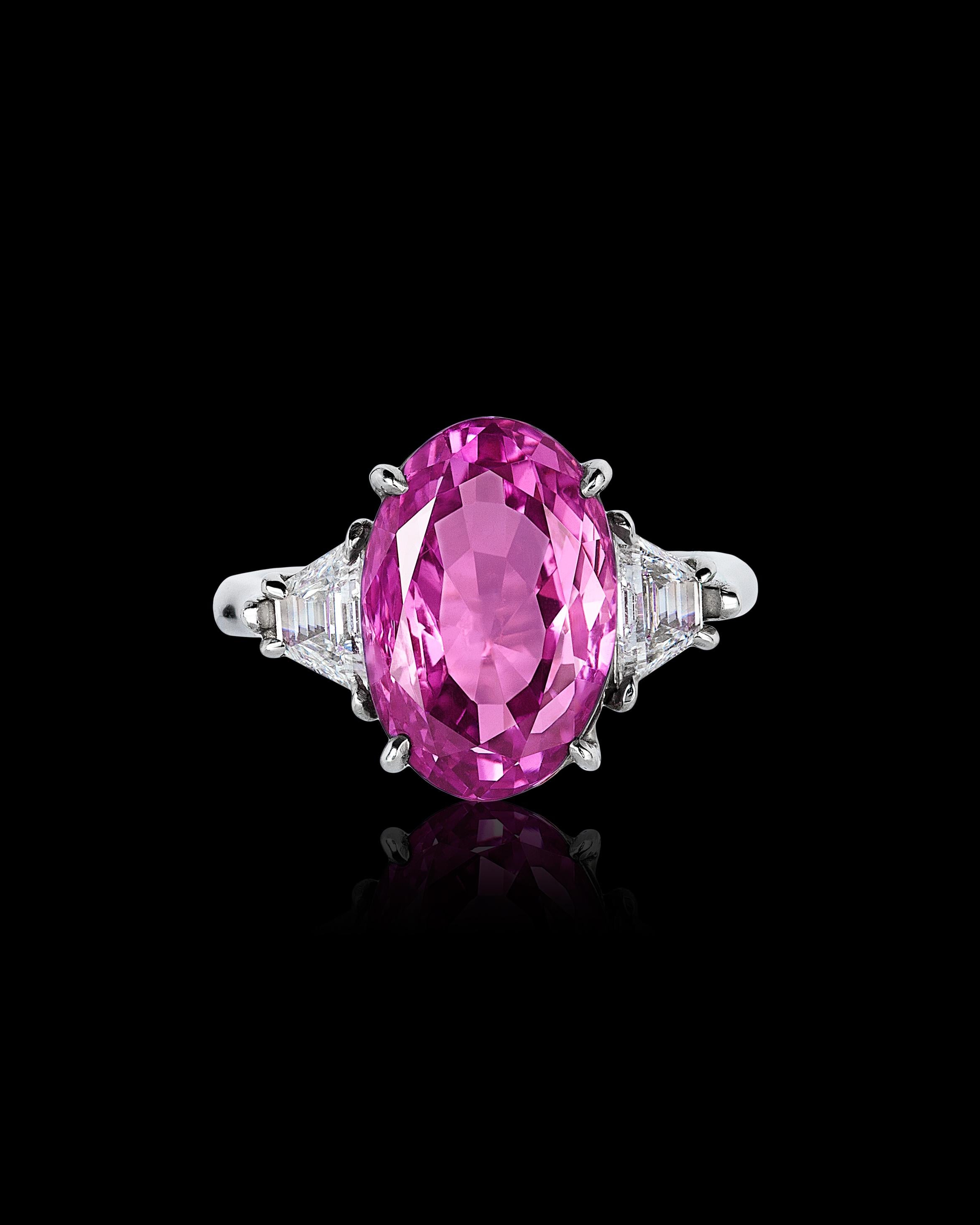 Platinring Andreoli, GIA-zertifizierter 9,39 Karat rosa Saphir, Diamant im Zustand „Neu“ im Angebot in New York, NY