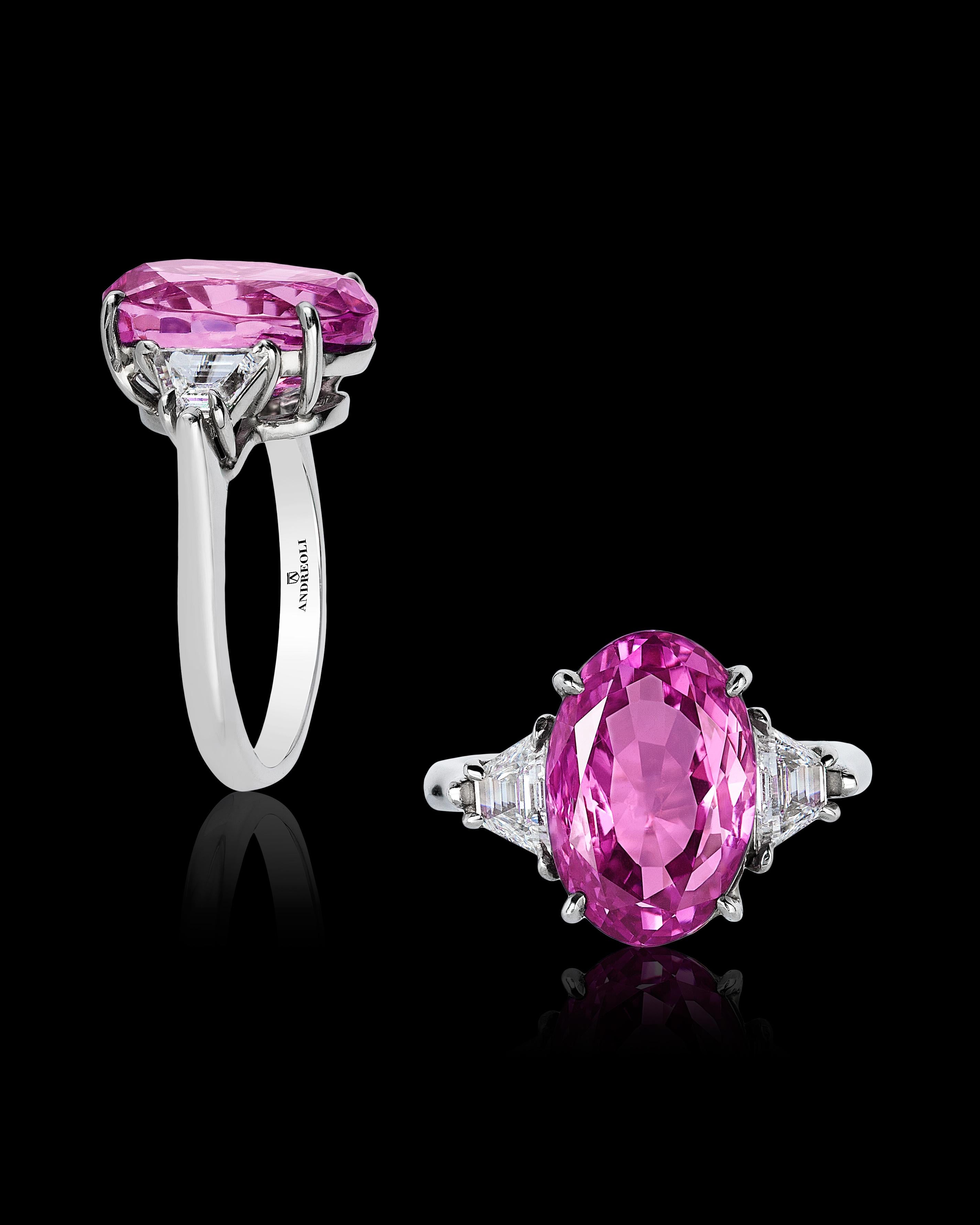 Platinring Andreoli, GIA-zertifizierter 9,39 Karat rosa Saphir, Diamant Damen im Angebot