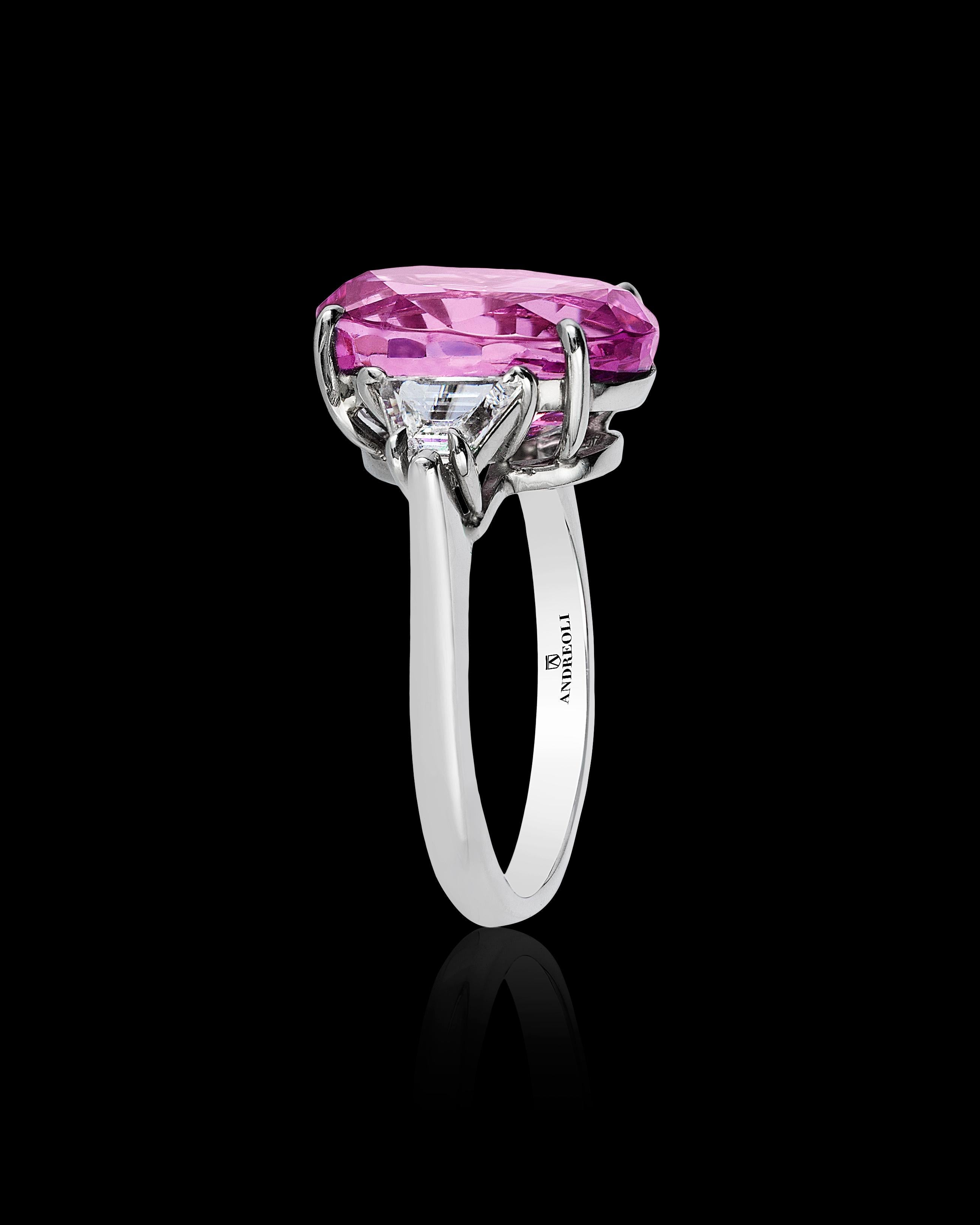 Oval Cut Andreoli GIA Certified 9.39 Carat Pink Sapphire Diamond Platinum Ring For Sale