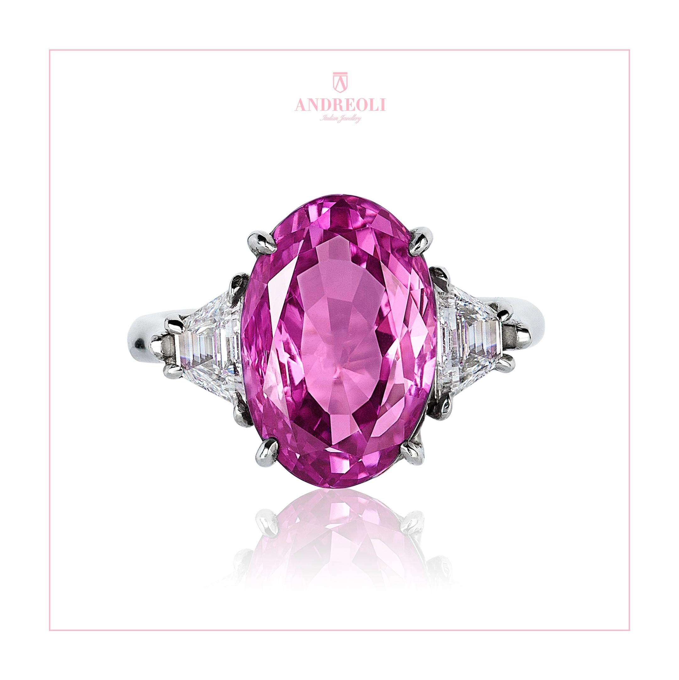 Platinring Andreoli, GIA-zertifizierter 9,39 Karat rosa Saphir, Diamant im Angebot 2