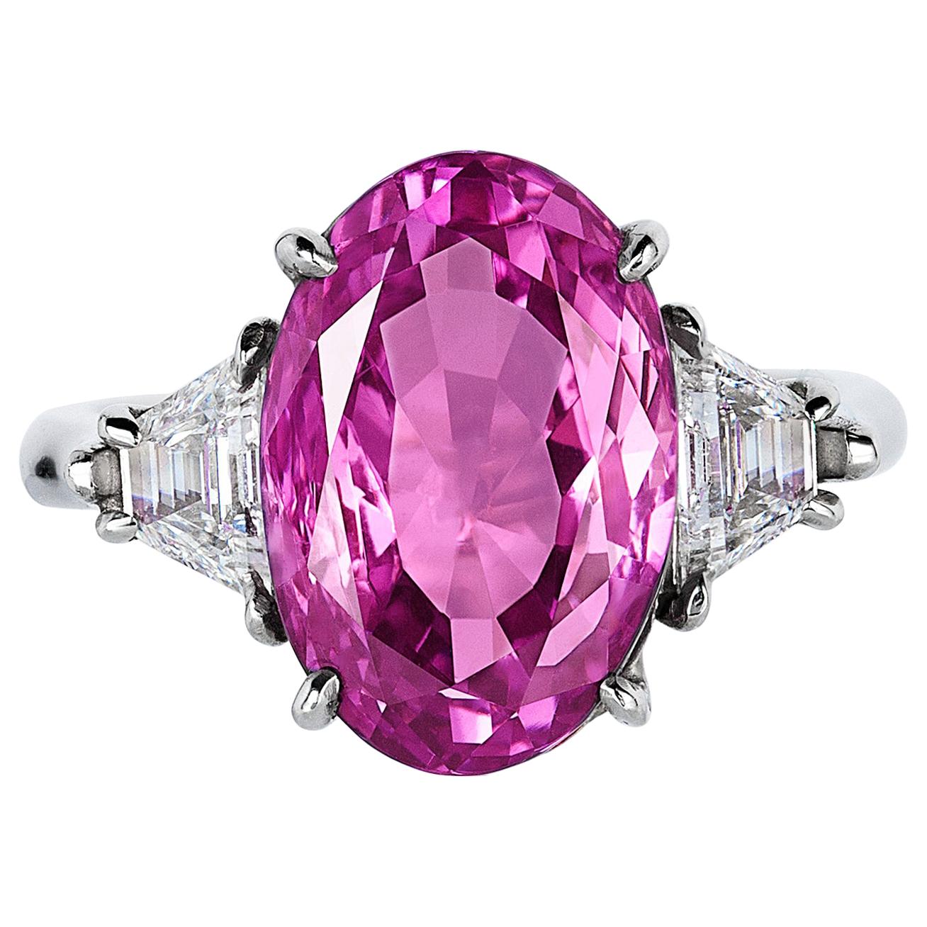 Platinring Andreoli, GIA-zertifizierter 9,39 Karat rosa Saphir, Diamant im Angebot