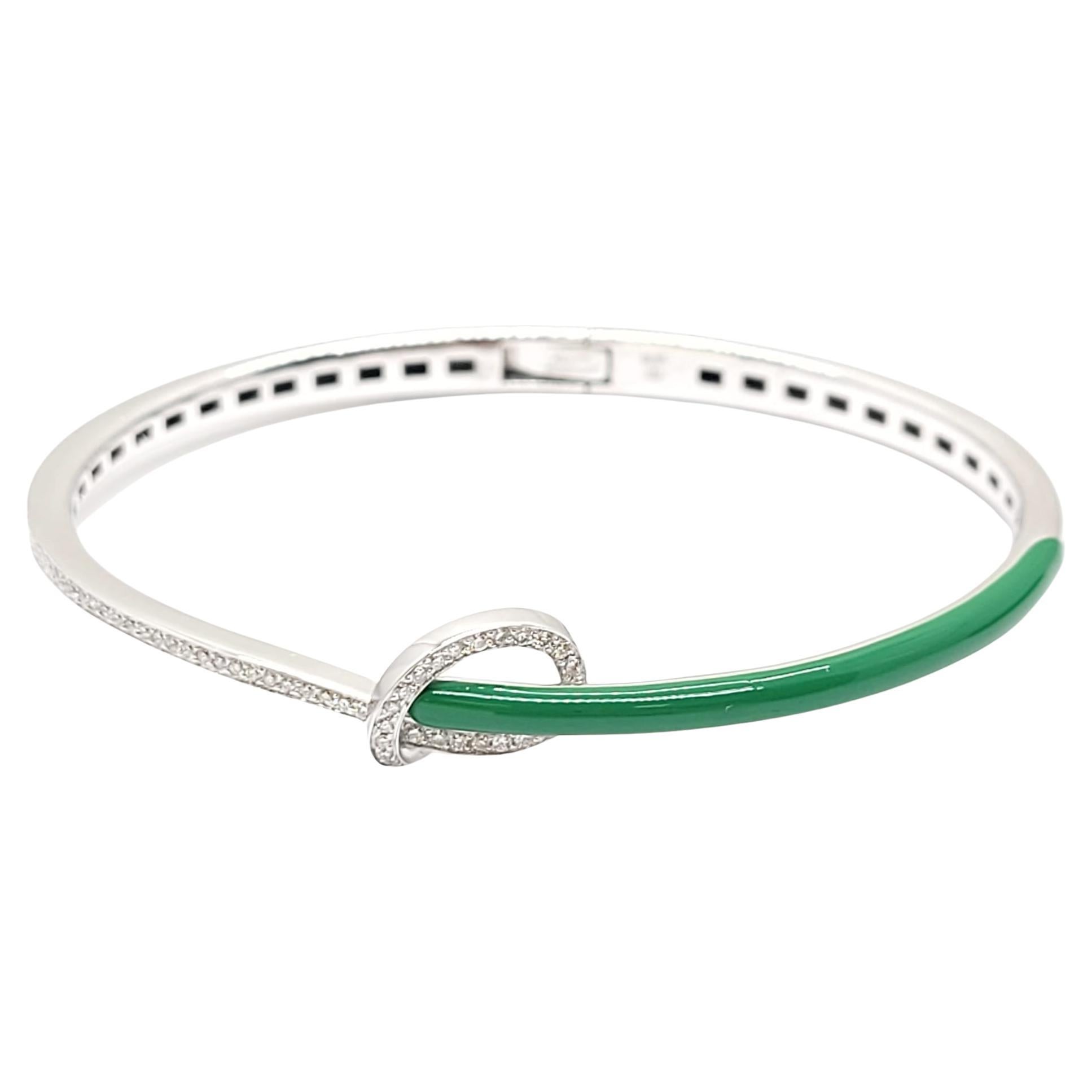 Andreoli Armband aus 18 Karat Weißgold mit grüner Emaille und Diamanten im Angebot