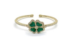 Andreoli Malachite Diamond 18 Karat Yellow Gold Clover Bracelet