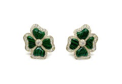 Andreoli Malachite Diamond 18 Karat Yellow Gold Clover Earrings