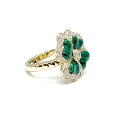 Andreoli Malachite Diamond 18 Karat Yellow Gold Clover Ring