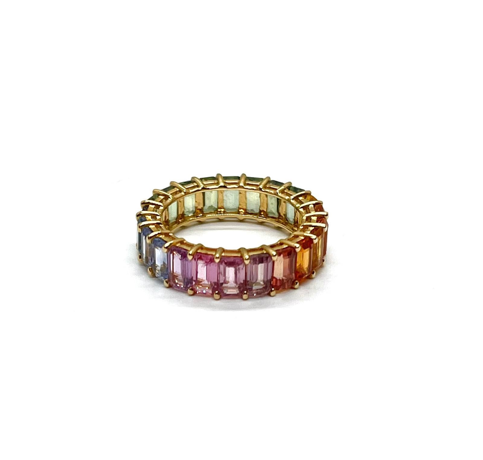 Contemporary Andreoli Multi-Color Sapphire 18 Karat Yellow Gold Eternity Band For Sale