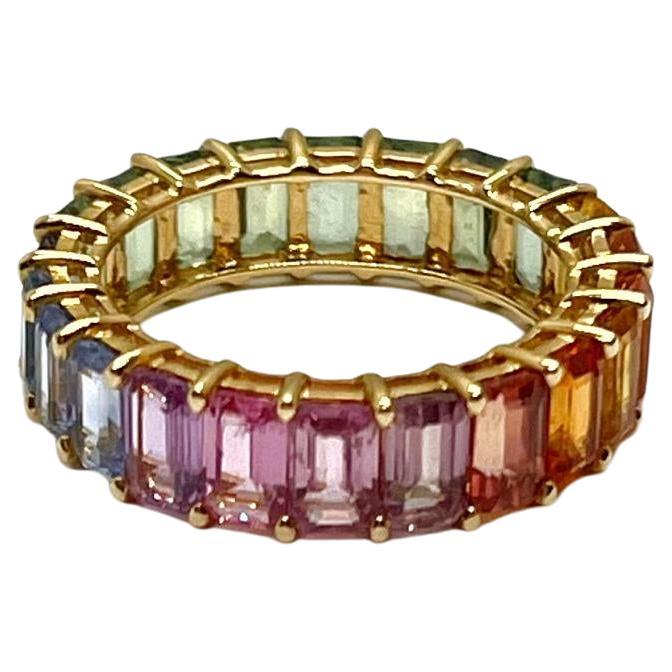 Andreoli Multi-Color Sapphire 18 Karat Yellow Gold Eternity Band