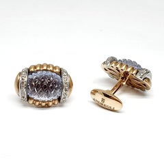 Andreoli Natural No Heat Blue Sapphire Diamond 18 Karat Rose Gold Mens Cufflinks