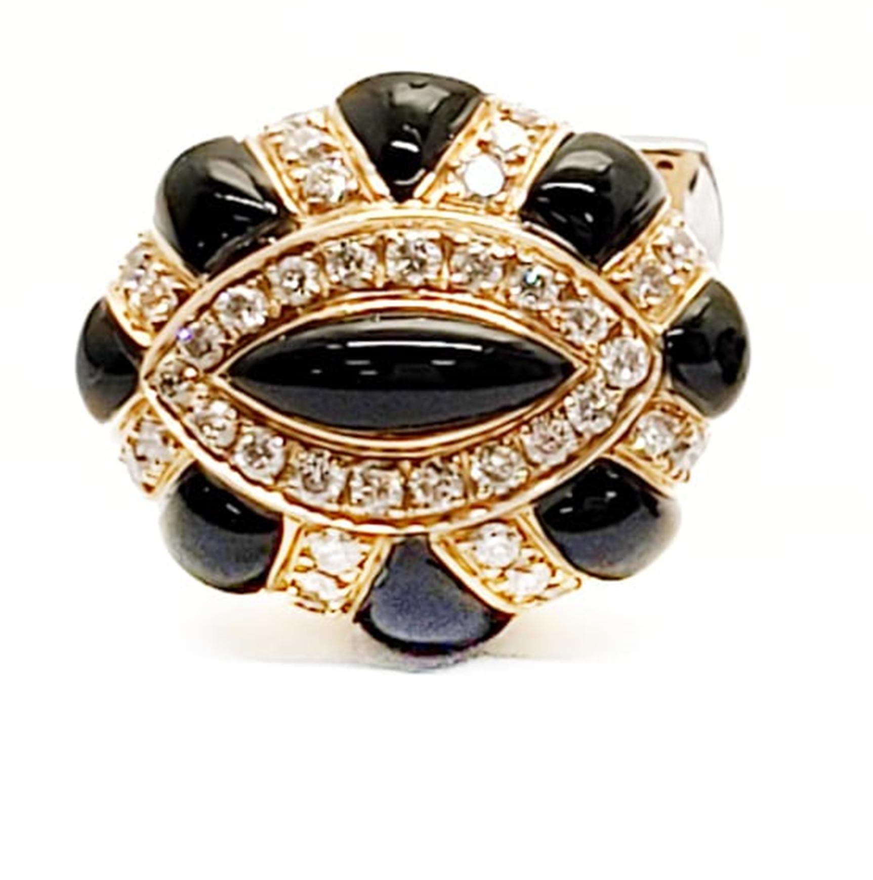 Andreoli Onyx Diamant 18 Karat Rose Gold Manschettenknöpfe. Dieser Ring besteht aus 1,42 Karat Diamanten im Vollrundschliff mit der Farbe F-G-H und der Reinheit VS-SI. Onyx handgeschnitzt aus Rohmaterial. Set in 23,85 Gramm 18KT Rose Gold.
