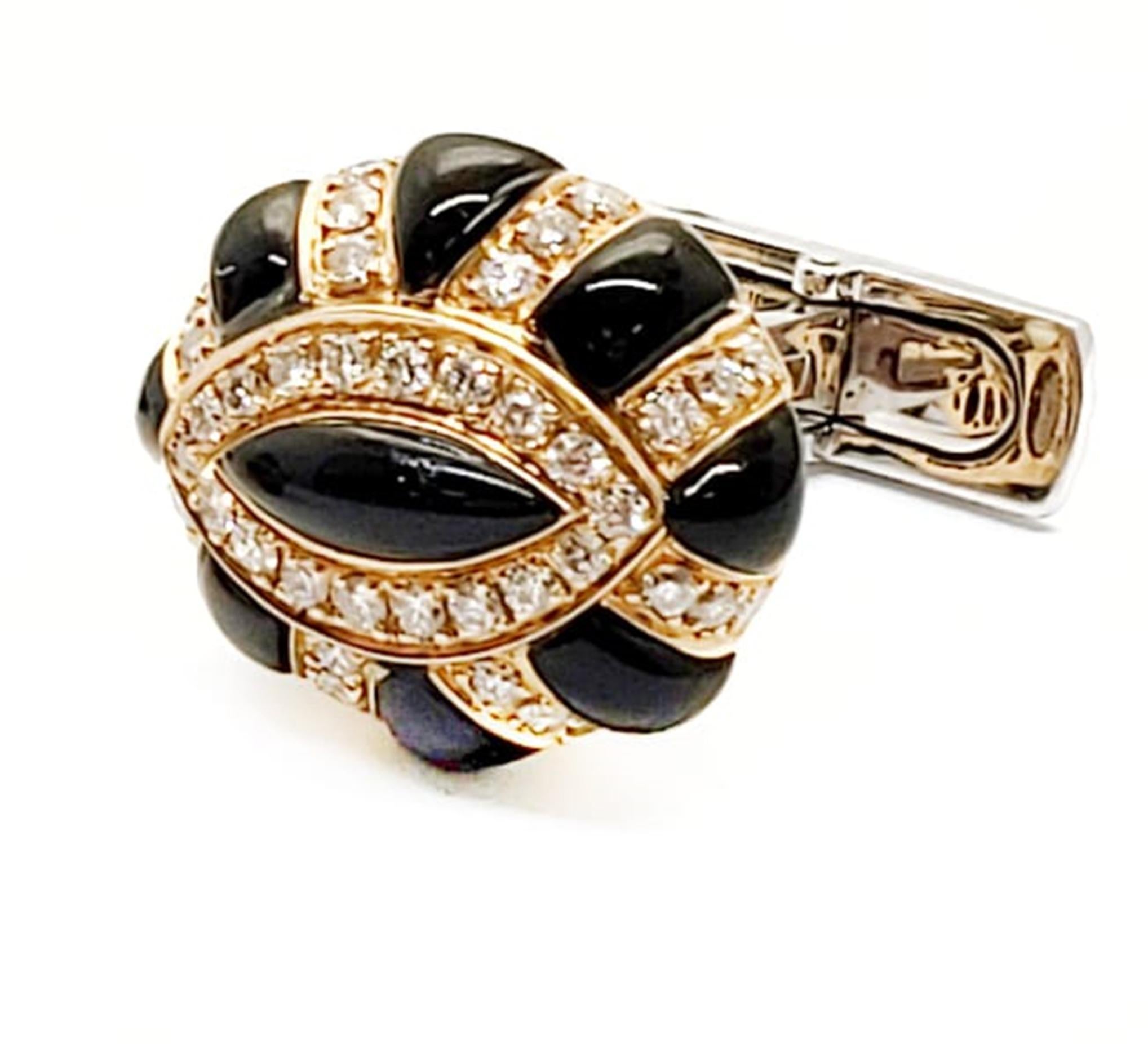 Contemporary Andreoli Onyx Diamond 18 Karat Rose Gold Cufflinks For Sale