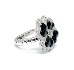 Andreoli Onyx Diamond 18 Karat White Gold Clover Ring