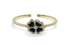 Andreoli Onyx Diamond 18 Karat Yellow Gold Clover Bracelet