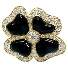 Andreoli Onyx Diamond 18 Karat Yellow Gold Clover Ring