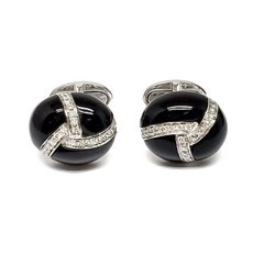 Andreoli Onyx Diamond Men’s Cufflinks 18 Karat White Gold