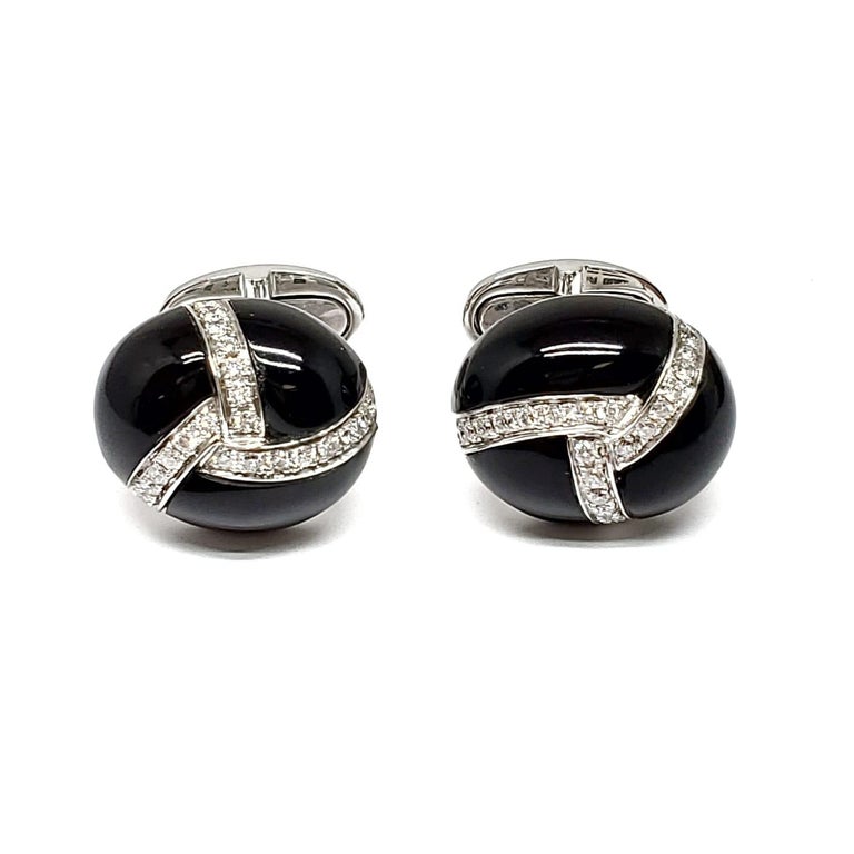 Andreoli Onyx Diamond Men’s Cufflinks 18 Karat White Gold For Sale at ...