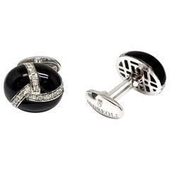 Andreoli Onyx Diamond Men’s Cufflinks 18 Karat White Gold