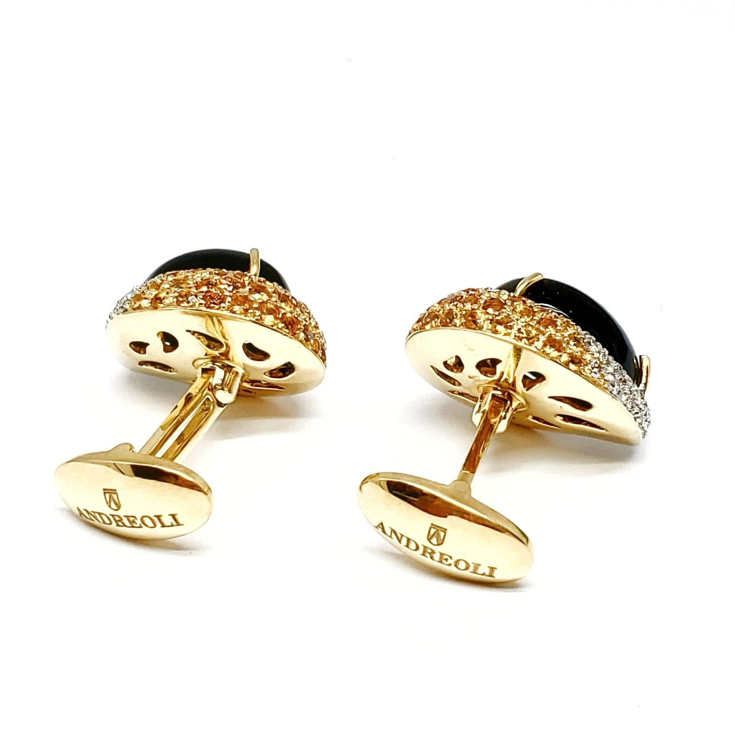 Contemporary Andreoli Onyx Yellow Sapphire Diamond 18 Karat Yellow Gold Men's Cufflinks For Sale